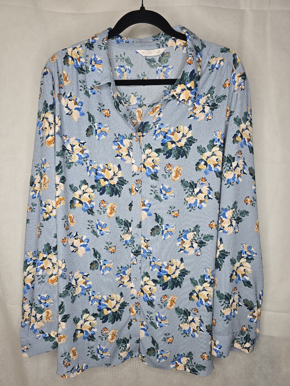 LC Lauren Conrad Floral Blouse Blue Button-Up Long Sleeve Romantic Cottage 3X